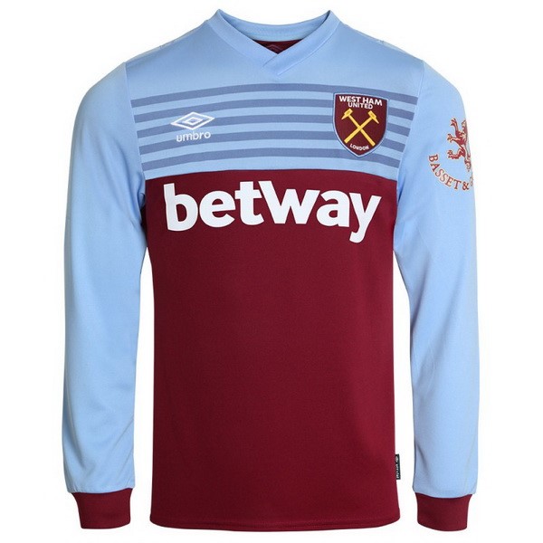 Camiseta West Ham United Replica Primera Ropa ML 2019/20 Azul Rojo